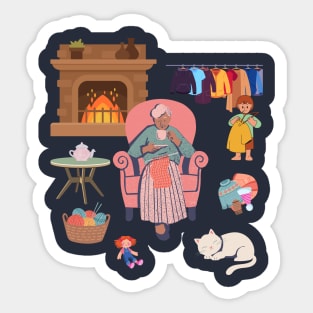 Old woman with winter knit Sticker